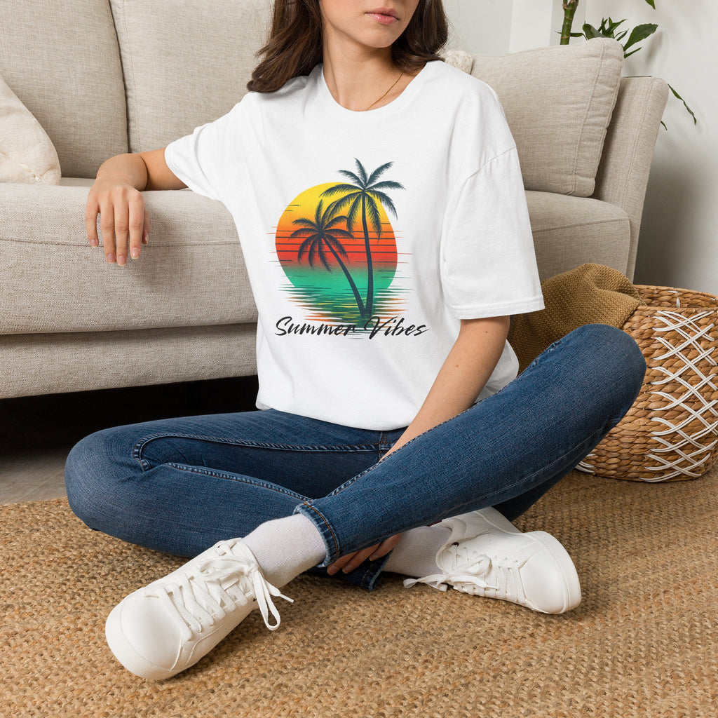 T-Shirt — Vintage Sunset Palm Trees "Summer Vibes" Graphic Tee