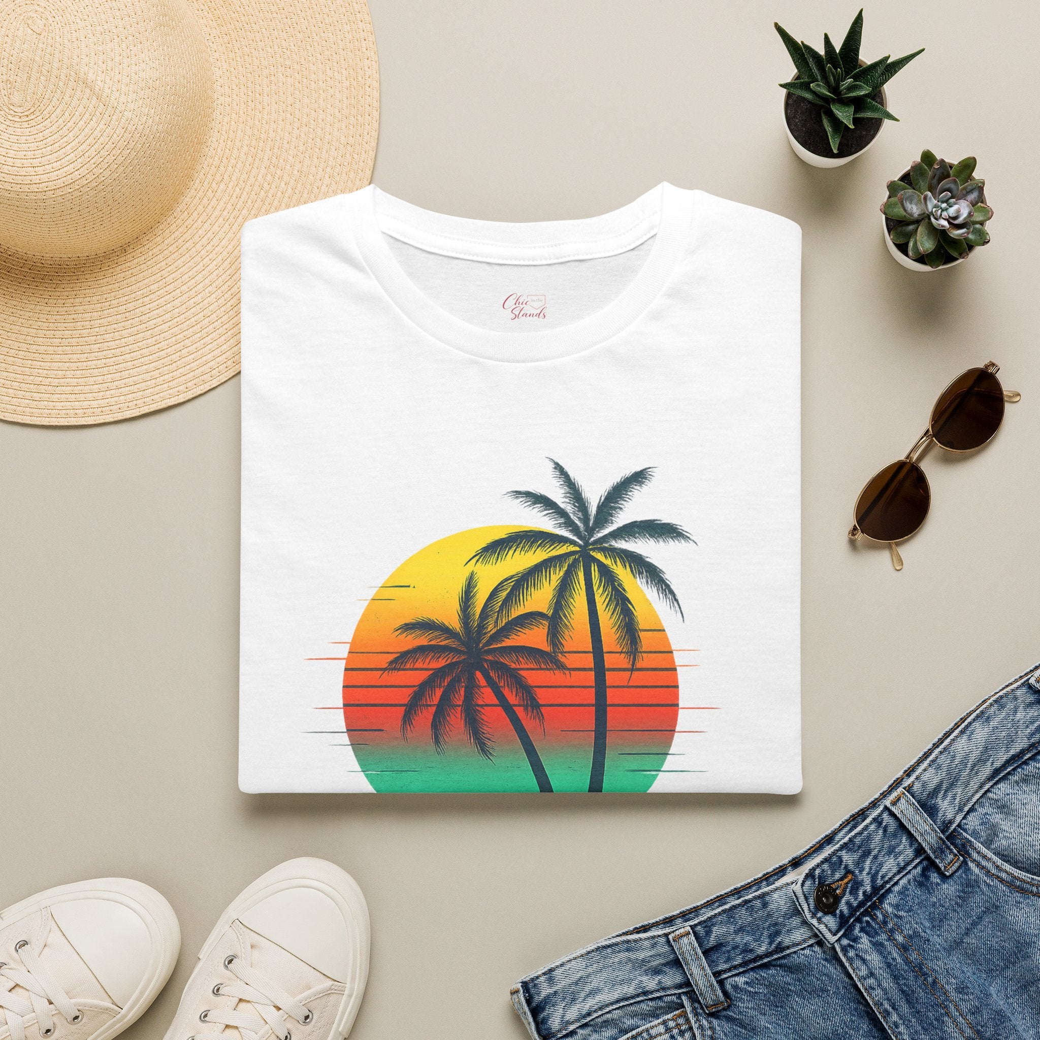 T-Shirt — Vintage Sunset Palm Trees "Summer Vibes" Graphic Tee